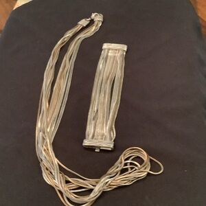 Multi-Strand Metallic Necklace and Bracelet Set - Silver & Gold Tones